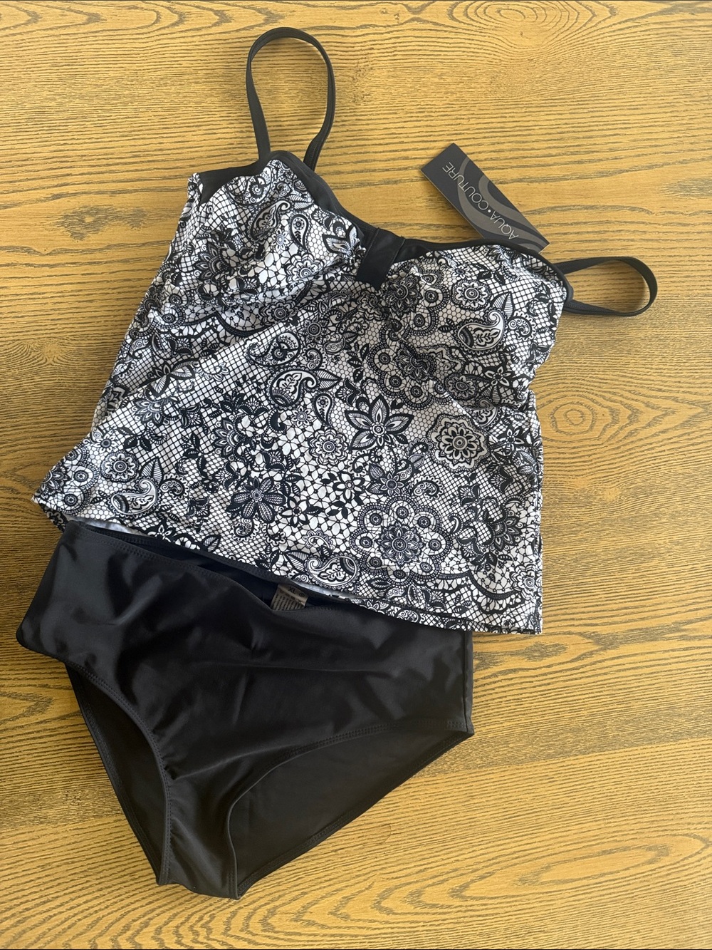 Pour Moi Black & White Printed Tankini Top with Black Brief